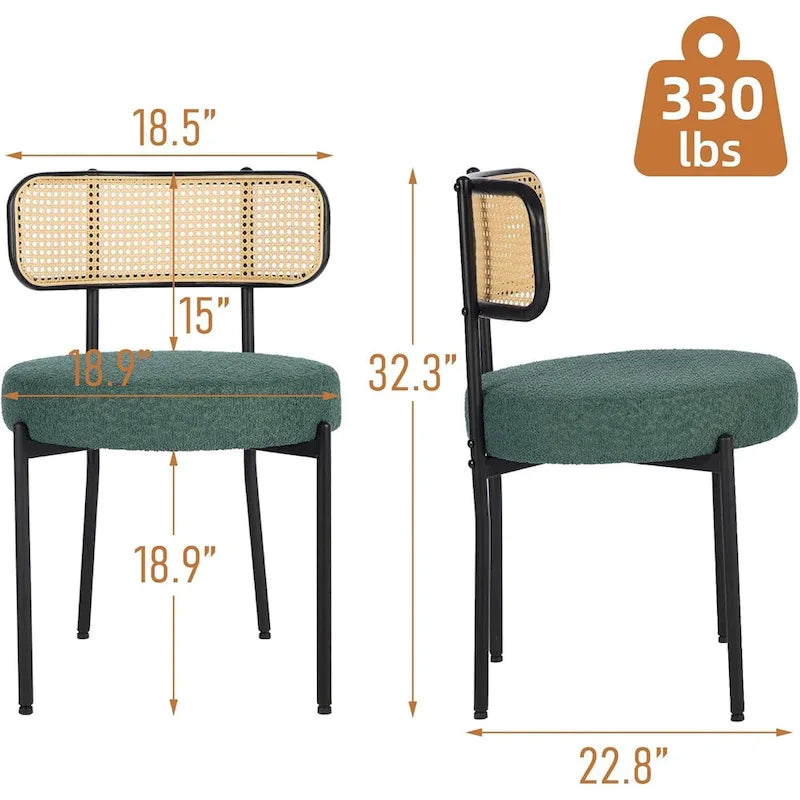 Chaises de salle à manger style Mid-Century Modern, chaise d'appoint en métal avec revêtement en bouclé et dossier en rotin, lot de 2 - lot de 2