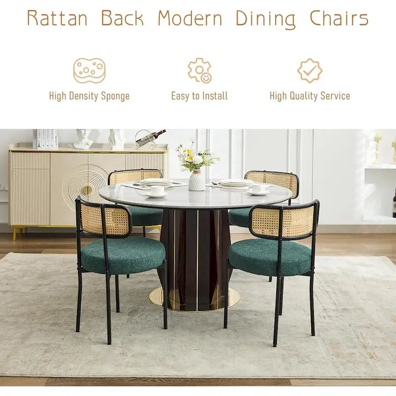 Chaises de salle à manger style Mid-Century Modern, chaise d'appoint en métal avec revêtement en bouclé et dossier en rotin, lot de 2 - lot de 2