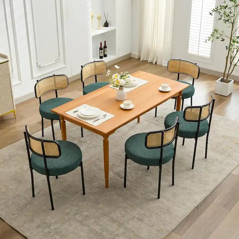 Chaises de salle à manger style Mid-Century Modern, chaise d'appoint en métal avec revêtement en bouclé et dossier en rotin, lot de 2 - lot de 2
