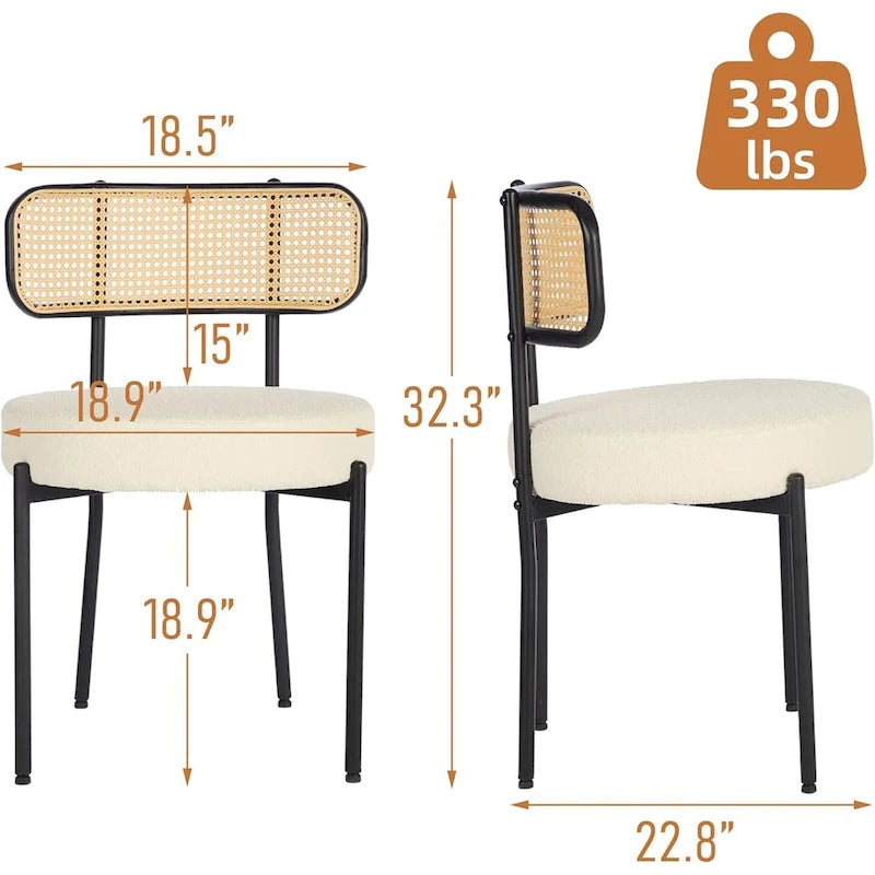 Chaises de salle à manger style Mid-Century Modern, chaise d'appoint en métal avec revêtement en bouclé et dossier en rotin, lot de 2 - lot de 2