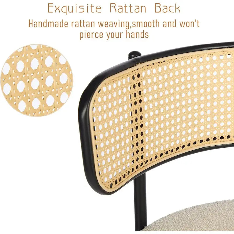 Chaises de salle à manger style Mid-Century Modern, chaise d'appoint en métal avec revêtement en bouclé et dossier en rotin, lot de 2 - lot de 2