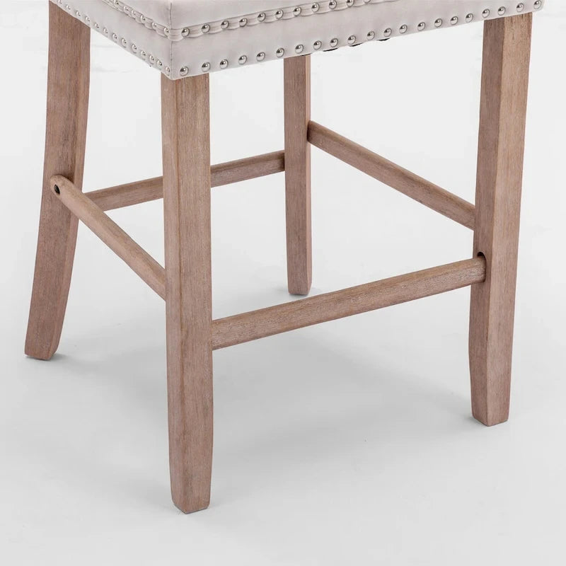Lot de 2 chaises de bar hauteur comptoir, chaises d'îlot de cuisine rembourrées avec pieds en bois, chaises de salle à manger à dossier ailé