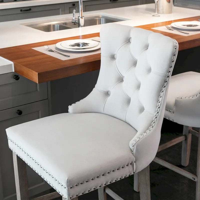 Lot de 2 chaises de bar hauteur comptoir, chaises d'îlot de cuisine rembourrées avec pieds en bois, chaises de salle à manger à dossier ailé