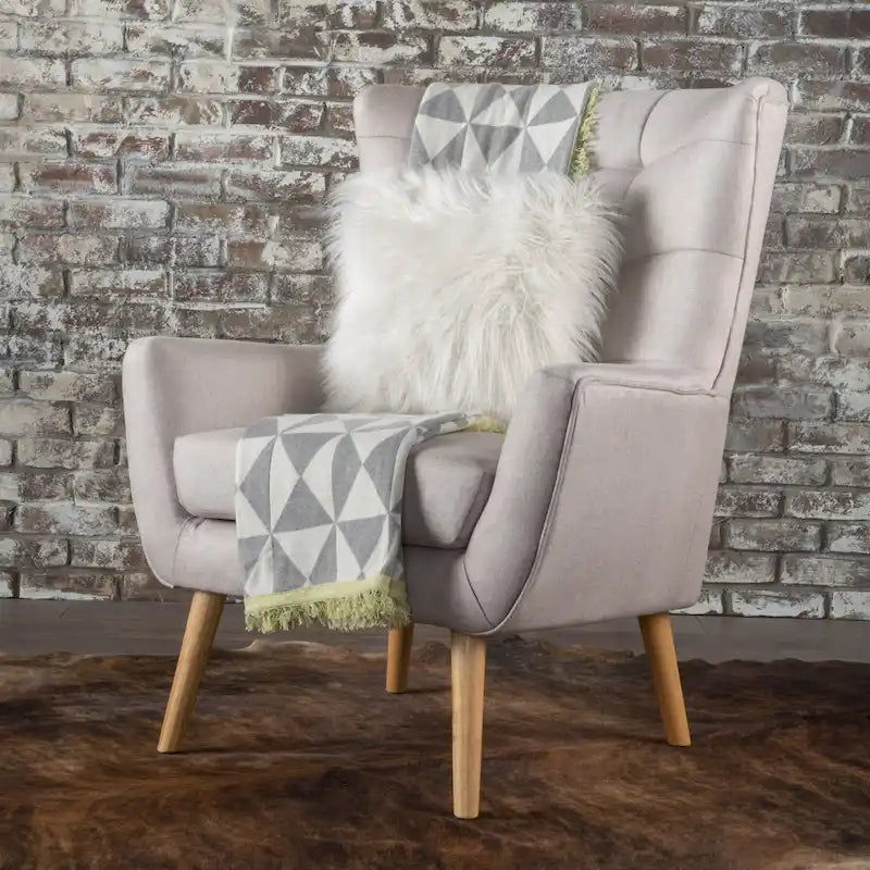 Modern 32.5 High Back Upholstered Button Tufted Wingback Chair with Rubber Wood Legs