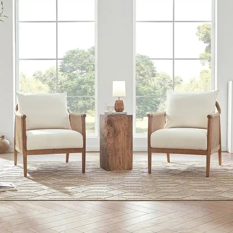 Fauteuil d'appoint avec accoudoirs en bois tressé