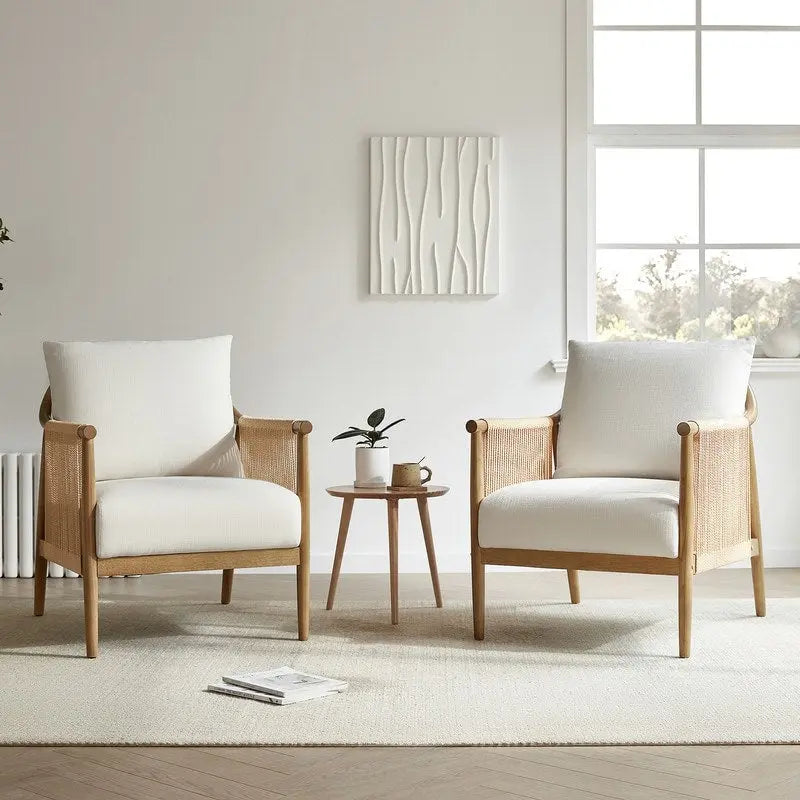 Fauteuil d'appoint avec accoudoirs en bois tressé