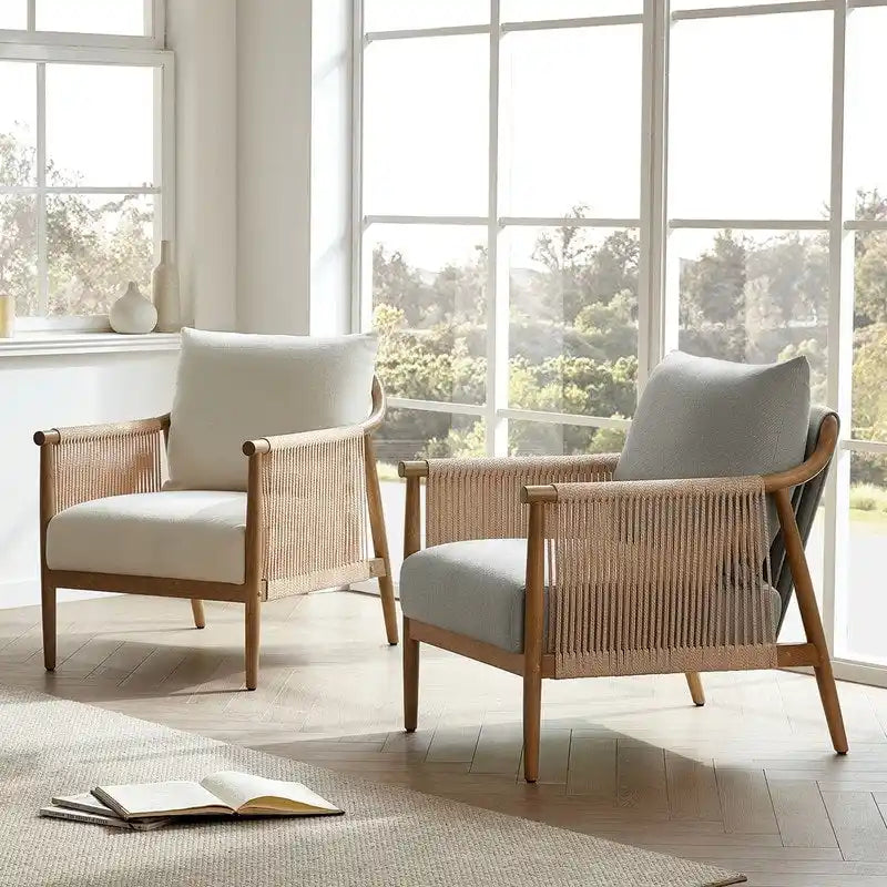 Fauteuil d'appoint avec accoudoirs en bois tressé