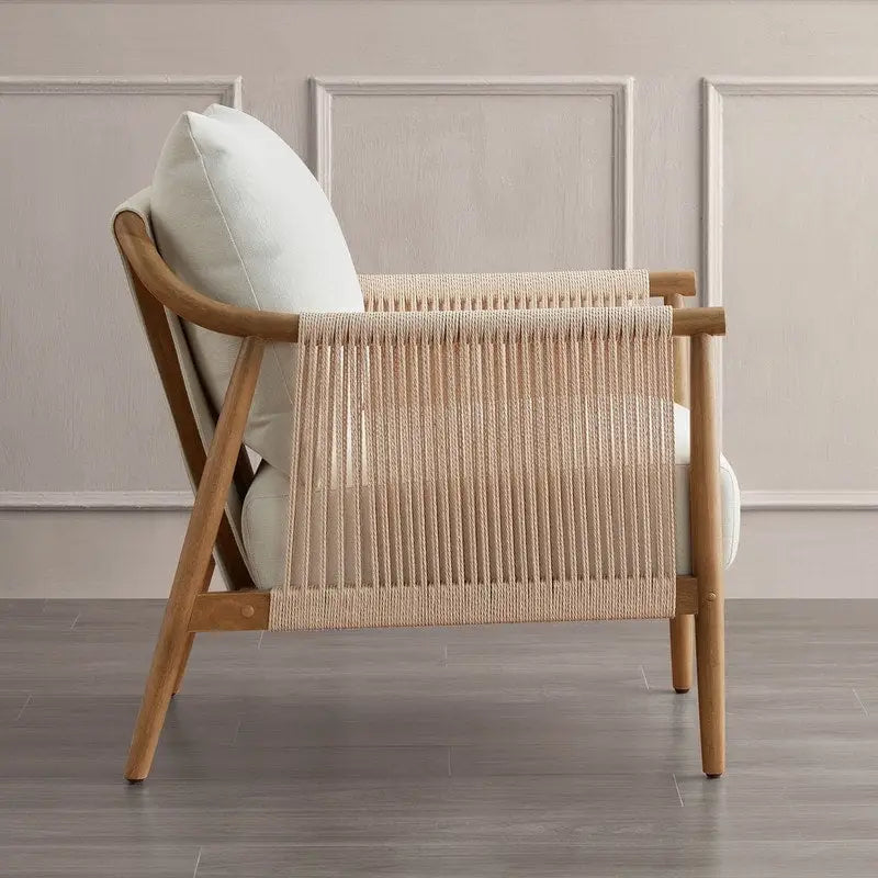 Fauteuil d'appoint avec accoudoirs en bois tressé