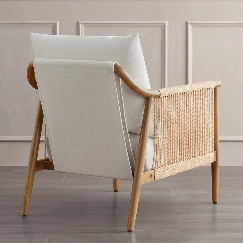 Fauteuil d'appoint avec accoudoirs en bois tressé