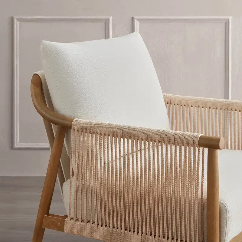 Fauteuil d'appoint avec accoudoirs en bois tressé