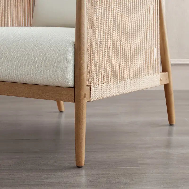 Fauteuil d'appoint avec accoudoirs en bois tressé