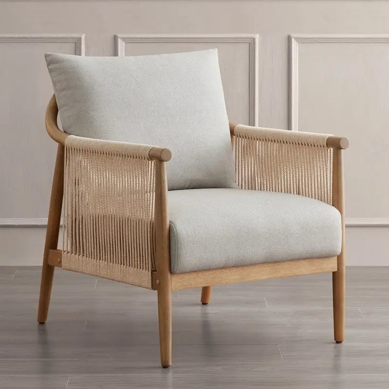 Fauteuil d'appoint avec accoudoirs en bois tressé