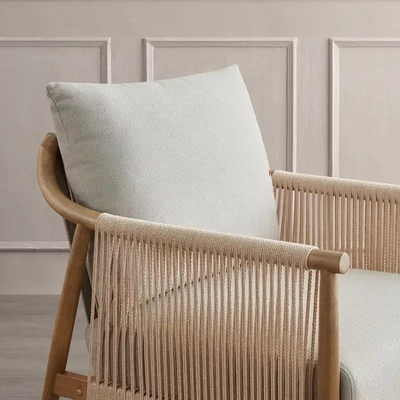 Fauteuil d'appoint avec accoudoirs en bois tressé
