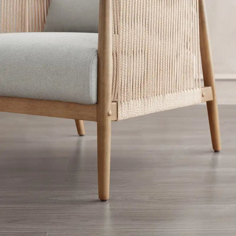 Fauteuil d'appoint avec accoudoirs en bois tressé