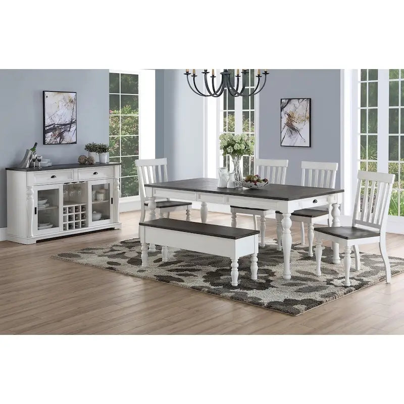 Table - Bicolore blanc doux et chêne foncé