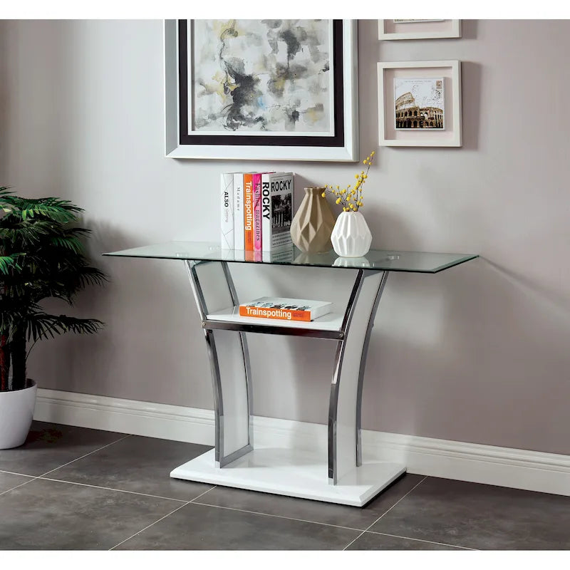 Table de canapé moderne à deux niveaux en métal de 48 pouces