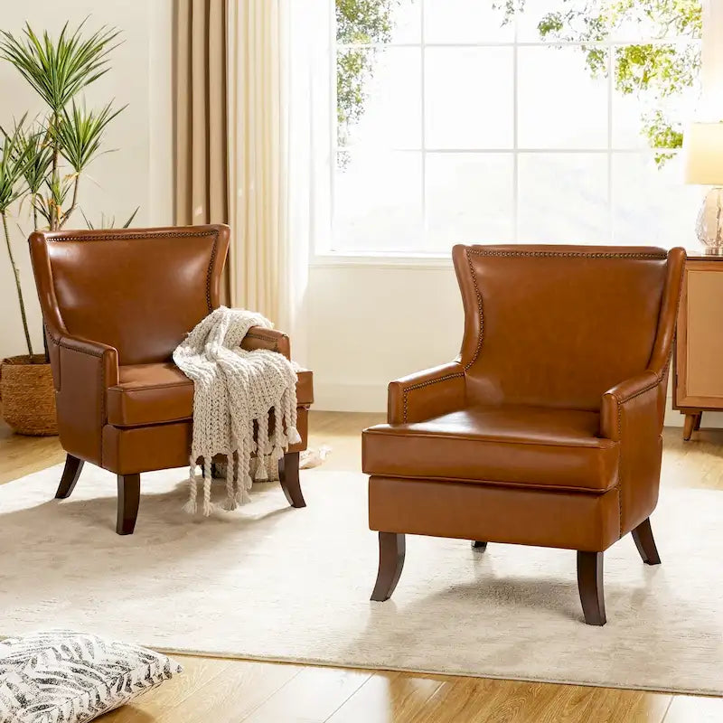 Fauteuil à oreilles ergonomique en cuir végan, style moderniste du milieu du siècle (ensemble de 2)