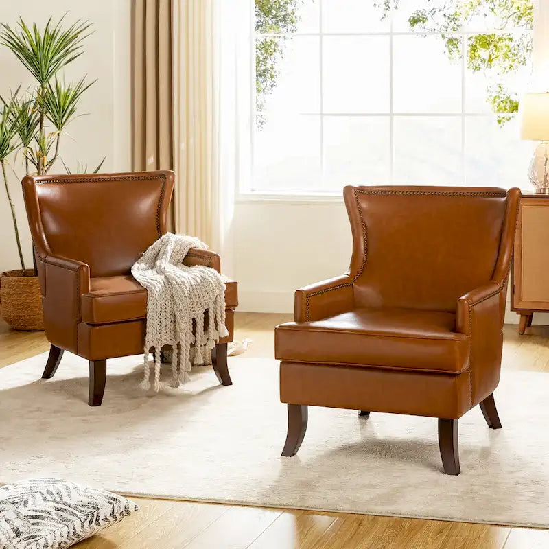 Angeles Mid-century Modern Ergonomic Vegan Leather Armchair with Wingback Set of 2 by HULALA HOME