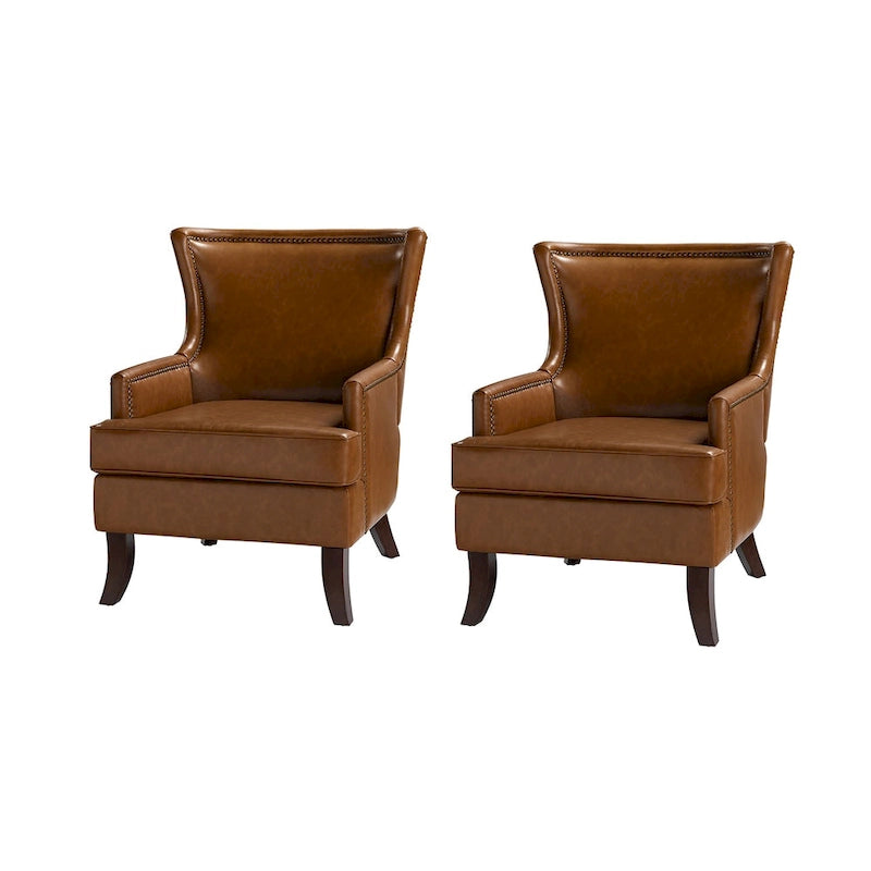 Fauteuil à oreilles ergonomique en cuir végan, style moderniste du milieu du siècle (ensemble de 2)