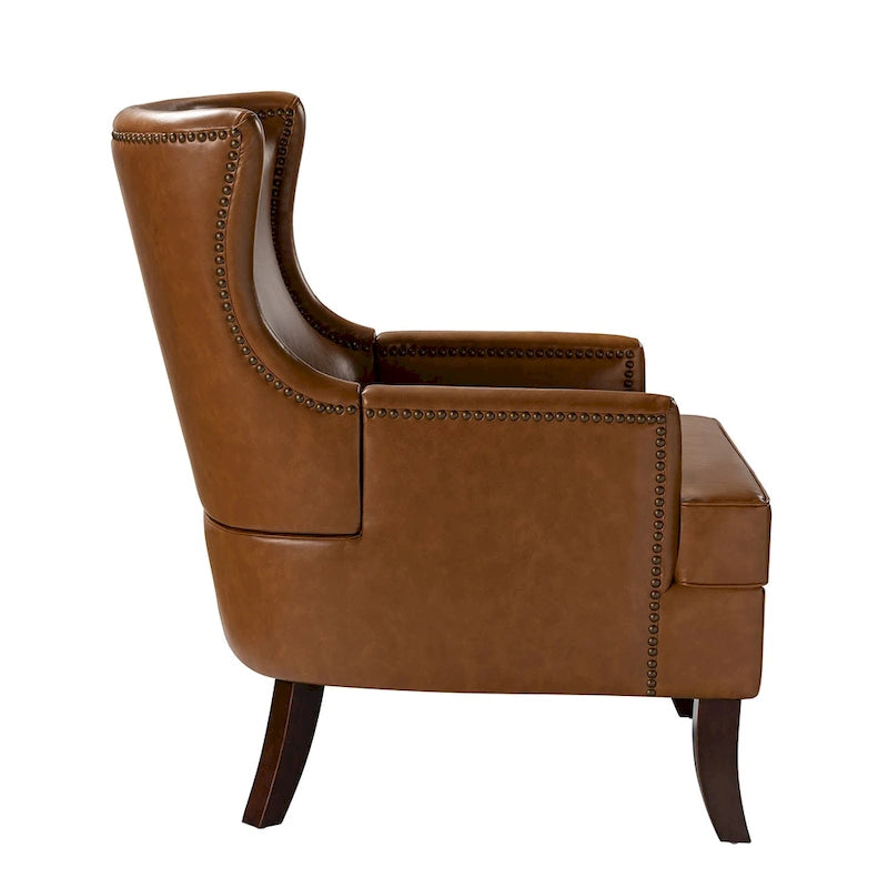 Fauteuil à oreilles ergonomique en cuir végan, style moderniste du milieu du siècle (ensemble de 2)