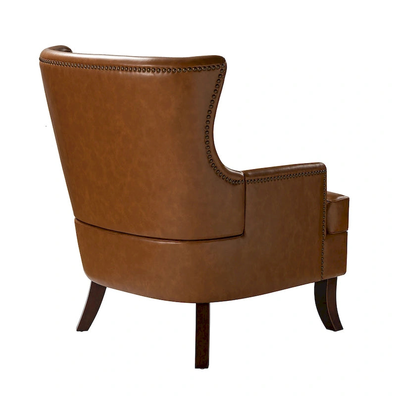 Fauteuil à oreilles ergonomique en cuir végan, style moderniste du milieu du siècle (ensemble de 2)
