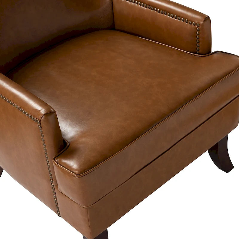 Fauteuil à oreilles ergonomique en cuir végan, style moderniste du milieu du siècle (ensemble de 2)
