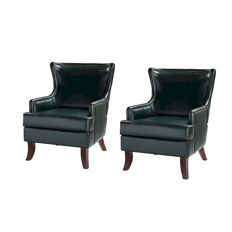 Fauteuil à oreilles ergonomique en cuir végan, style moderniste du milieu du siècle (ensemble de 2)