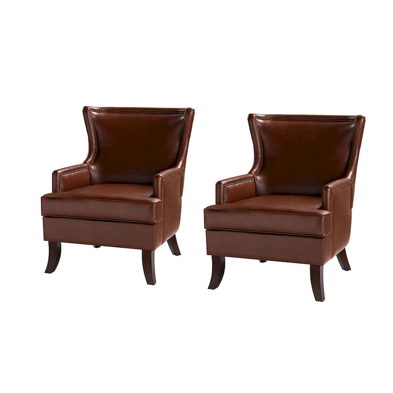 Fauteuil à oreilles ergonomique en cuir végan, style moderniste du milieu du siècle (ensemble de 2)