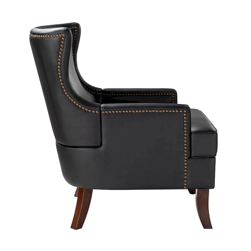 Fauteuil à oreilles ergonomique en cuir végan, style moderniste du milieu du siècle (ensemble de 2)