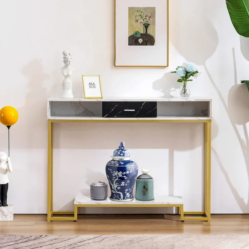 Console, meuble d'entrée avec rangement à chaussures, table de canapé longue et étroite