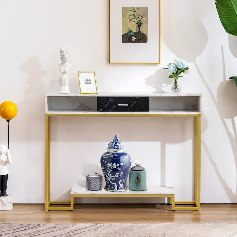 Console, meuble d'entrée avec rangement à chaussures, table de canapé longue et étroite