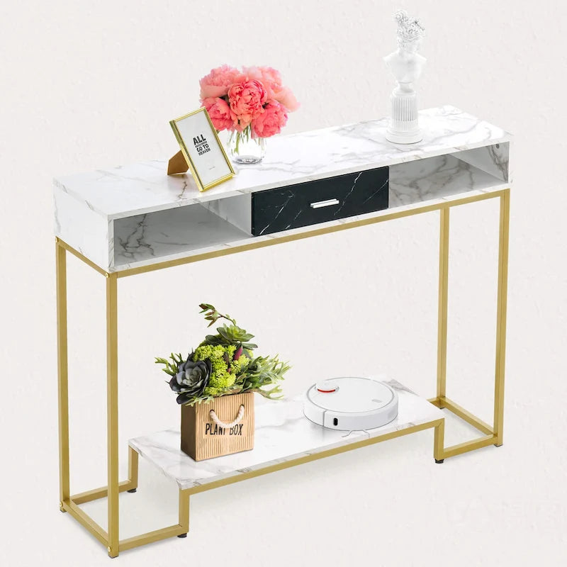 Console, meuble d'entrée avec rangement à chaussures, table de canapé longue et étroite