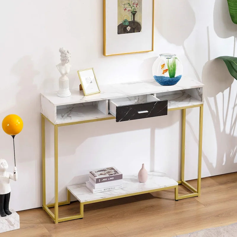 Console, meuble d'entrée avec rangement à chaussures, table de canapé longue et étroite