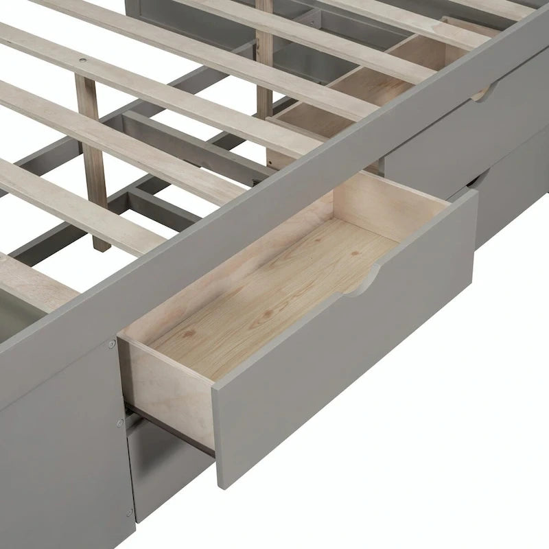Lit de repos avec tiroirs de rangement et étagères
