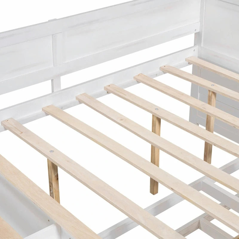 Lit de repos avec tiroirs de rangement et étagères