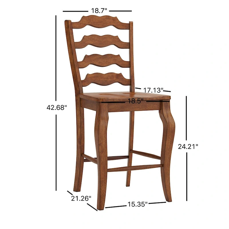 Tabourets de bar à dossier à barreaux en bois (lot de 2)