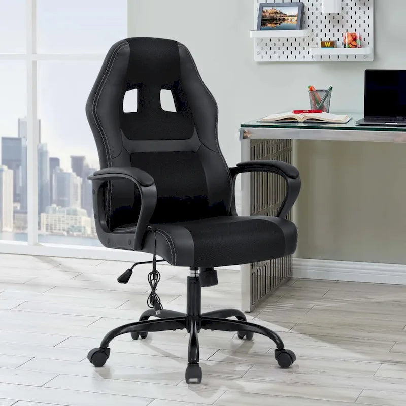 Zane Modern Black Adjustable Height Ergonomic Swivel Office Chair with Lumbar Vibration Massage