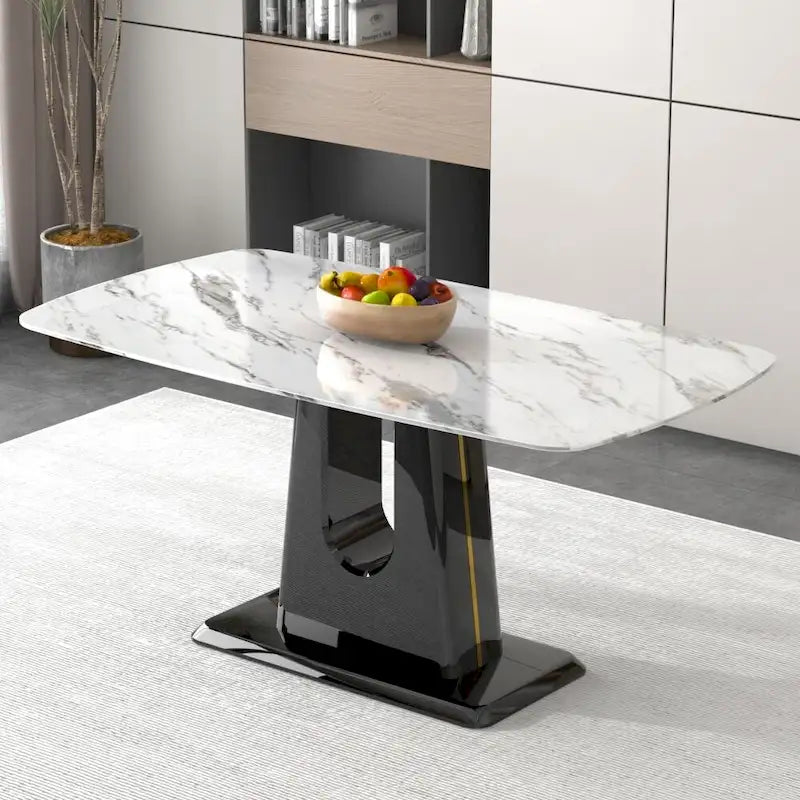 A Modern, Minimalist, and Luxurious Dining Table with a White Imitation Marble Tabletop