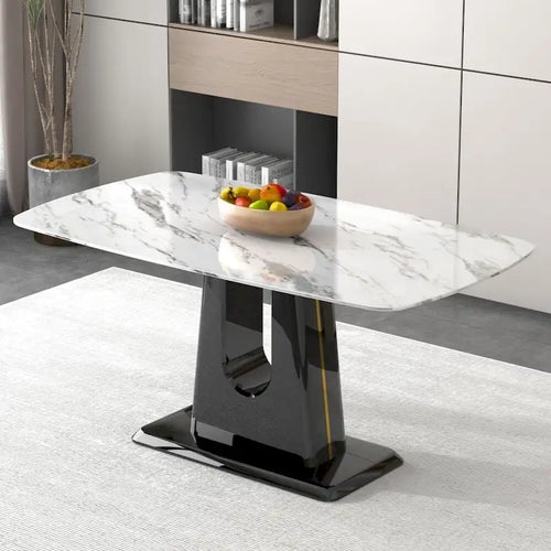 A Modern, Minimalist, and Luxurious Dining Table with a White Imitation Marble Tabletop