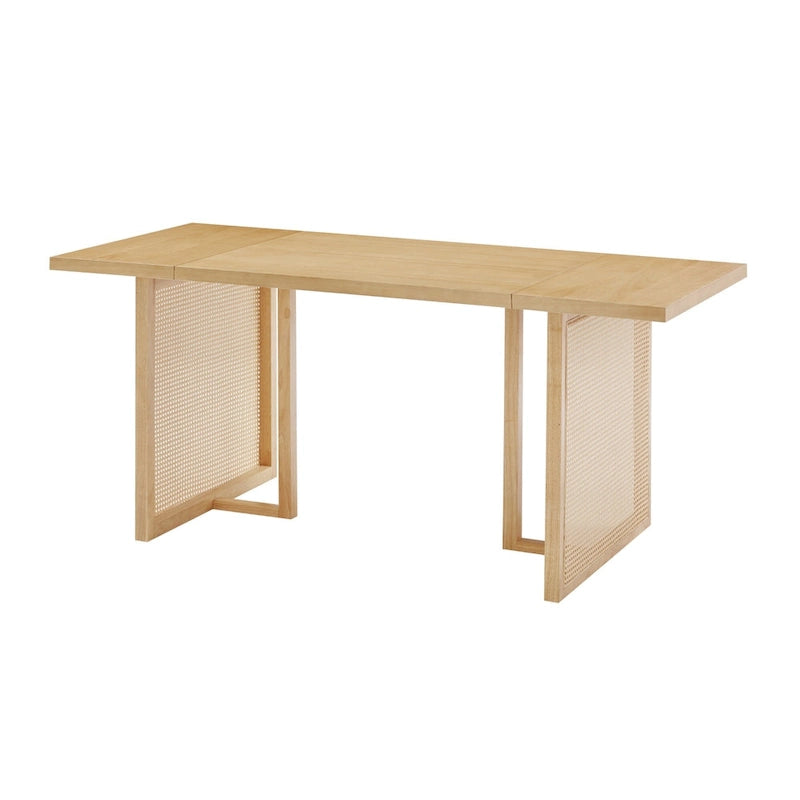 Table de salle à manger bohème pour 6 personnes avec pieds en bois massif, table de salle à manger avec détail en rotin bohème